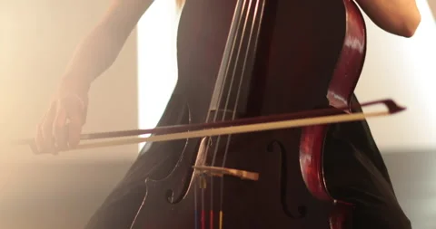 Single woman playing the cello, close-up and medium Stock Footage 240128659