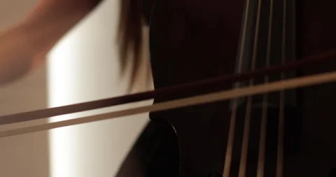 Single woman playing the cello, close-up and medium Stock Footage 240130300
