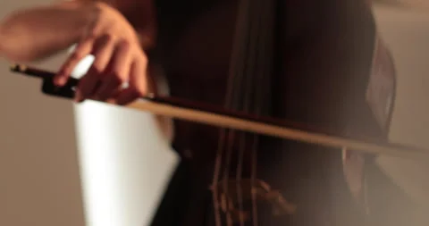 Single woman playing the cello, close-up and medium Stock Footage 240130380