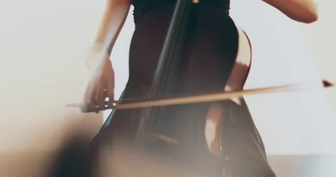 Single woman playing the cello, close-up and medium Stock Footage 240130463