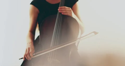 Single woman playing the cello, close-up and medium Stock Footage 240130989