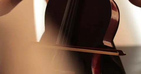 Single woman playing the cello, close-up and medium Stock Footage 240134295