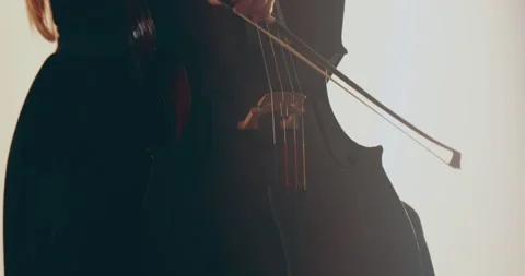 Single woman playing the cello, close-up and medium Stock Footage 240135508