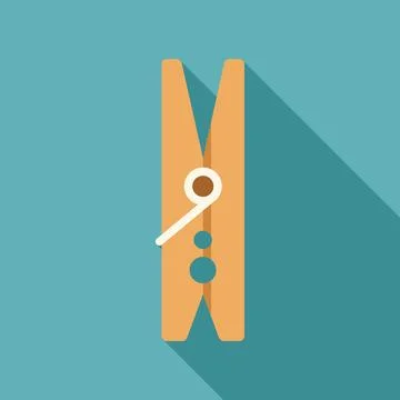 Single wooden clothes peg casting long shadow Stock Illustration