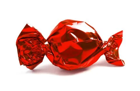 Single Wrapped Red Candy Isolated on a White Background Stock Photos