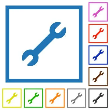 Single wrench flat framed icons 스톡 일러스트
