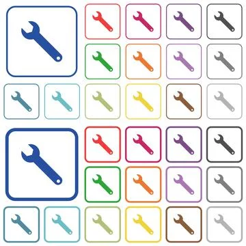Single wrench outlined flat color icons Stock Illustration