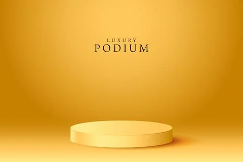 Single yellow cylindrical platform podium centrally on a solid yellow backg.. Stock Illustration