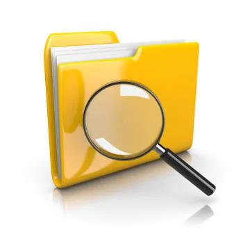 Single Yellow Document Folder with Magnifier on White Background 3D Illustrat イラスト素材