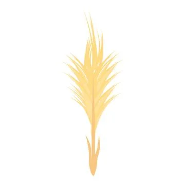 Single yellow feather standing up on white background Stock Illustration