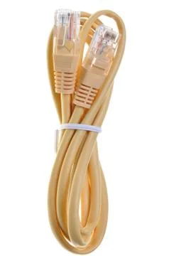 A single yellow internet network patch cord Stock Photos