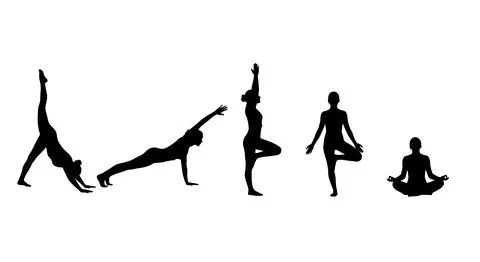 Single Yogi in Vinyasa Flow Sequence Silhouettes Stock Illustration