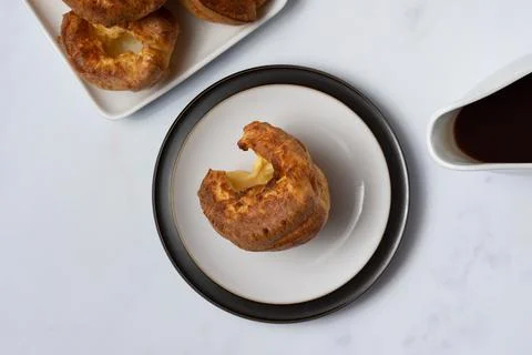 Single Yorkshire Pudding top down view Stock Photos