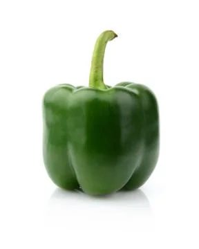 Single,one green pepper close-up view with tail isolated on white background Stock Photos