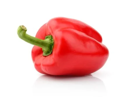 Single,one red pepper close-up view with tail isolated on white background Stock Photos
