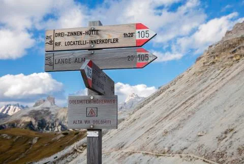 Singpost in the Dolomites Stock Photos