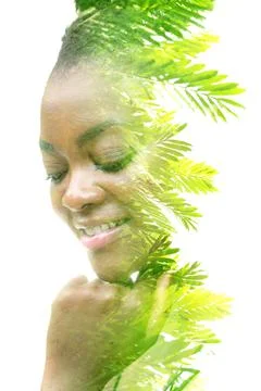 Singularity. Creative surreal Double Exposure portrait Stock Photos