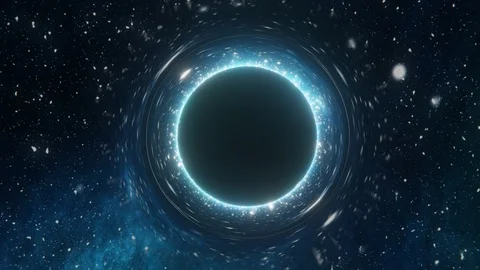 Singularity of massive black hole and stars in background. 3D rendered looping a Stock Footage 100705668