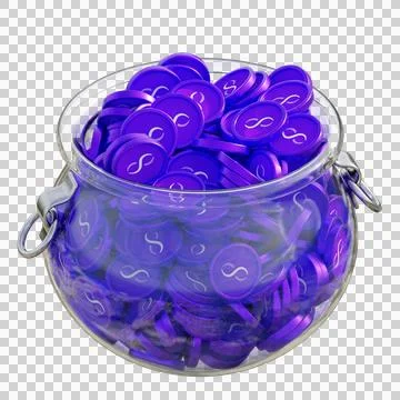 SingularityNET AGIX in 3D crypto coin saving bank with stack coins on isolated Stock Photos