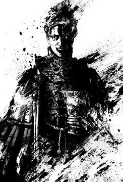 Sinister Countess vampire in retro clothes, eerily smiling showing his sharp  Illustration