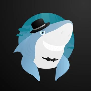 Sinister shark in the hat Smile vector illustration at black background Stock Illustration