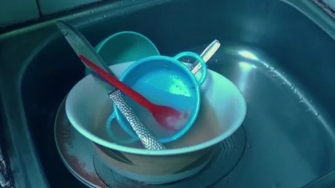 The sink and the plates Stock Footage 305821964