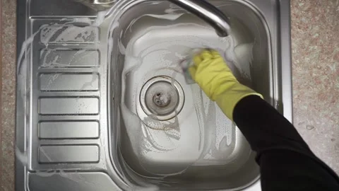 Sink cleaning. Sink top view 動画素材 310539680