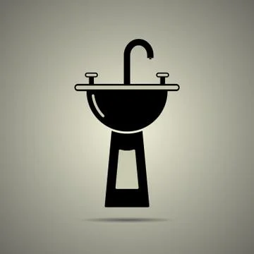 Sink icon in flat black and white style Stock Illustration