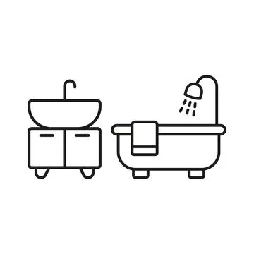 Sink set and bathtub set icon vector Stock Illustration
