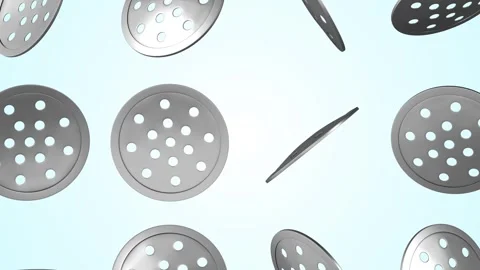 Sink Strainers Falling on a Light Background. Water Sink 3D Animation. 4K Stock Footage 294693180