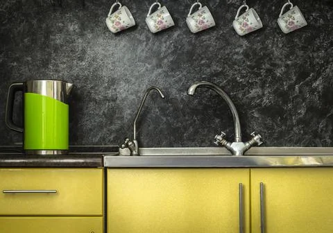 Sink zone in the kitchen Stock Photos