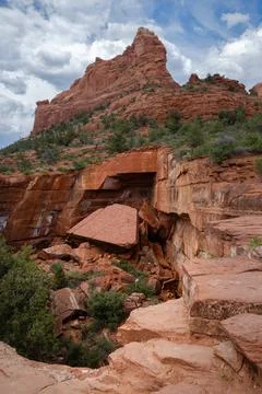 Sinkhole and dramatic skies at Devil's Kitchen Stock Photos