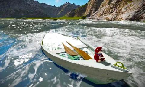 Sinking boat with teddy bear Illustrazione stock