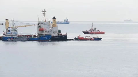 Sinking cargo ship off the coast of Gibraltar. Stock Footage 221845448