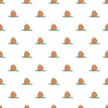 Sinking cartoon boats seamless pattern on water Stock Illustration