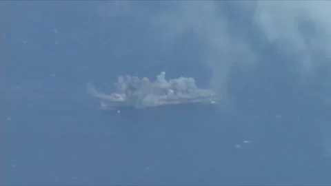 Sinking Exercise during RIMPAC. Hits by Missiles and Torpedoes 002 Stock Footage 166441222