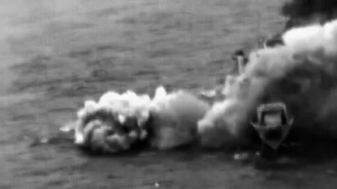 Sinking Exercise during RIMPAC. Hits by Missiles and Torpedoes 038 Video stock 166441257