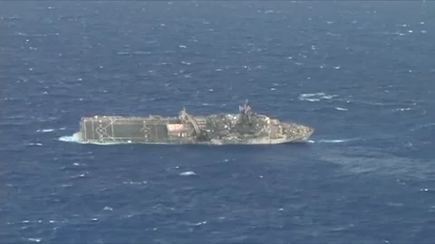 Sinking Exercise during RIMPAC. Hits by Missiles and Torpedoes 003 Video stock 166441382