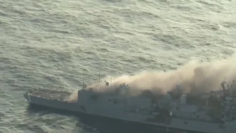 Sinking Exercise during RIMPAC. Hits by Missiles and Torpedoes 008 Video stock 166441469