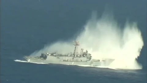 Sinking Exercise during RIMPAC. Hits by Missiles and Torpedoes 023 Video stock 166442035