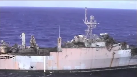 Sinking Exercise during RIMPAC. Hits by Missiles and Torpedoes 031 Stock Footage 166442192