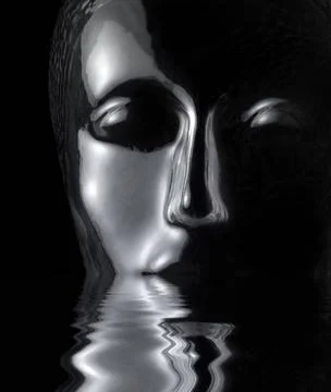 Sinking glass head sinking translucent reflective human head made of glass... Stock Photos