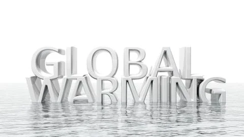 Sinking Global Warming 3D text ecological concept isolated Stock Illustration