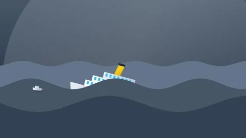 Sinking Passenger Ship Animation With Rescue Boat And Hopeful Light Stock Footage 340147608