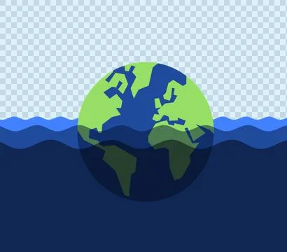 Sinking planet Earth because of sea level rise. Stock Illustration