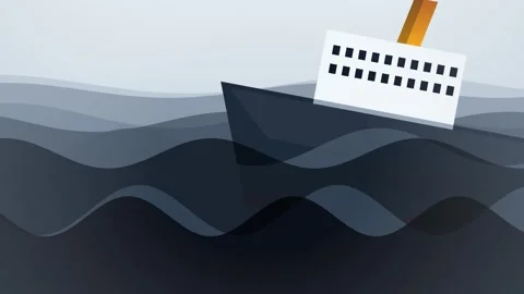 Sinking Ship And Ocean Rescue Operation With Boats 2D Animation Stock Footage 340146613