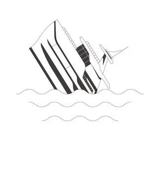Sinking ship flash message fail line illustration Ilustração Stock
