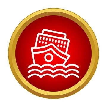 Sinking ship line icon in red circle Stock Illustration
