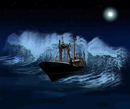 Sinking ship at night vector Stock Illustration