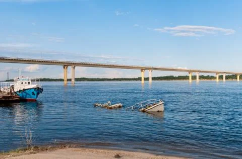 Sinking ship in a river Stock Photos